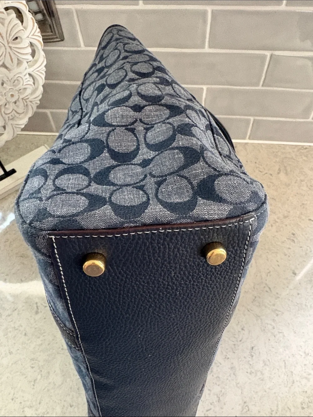 Coach Hudson Double Handle Tote Chambray Denim Leather Tote CH827